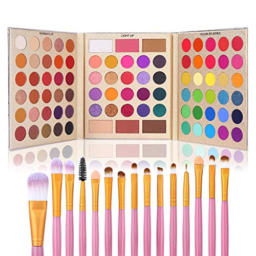 UCANBE 86 Colors Eyeshadow Palette with 15pcs Makeup Brushes Set - Colorful, Matte & Glitter, Long Lasting, Highly Pigmented
