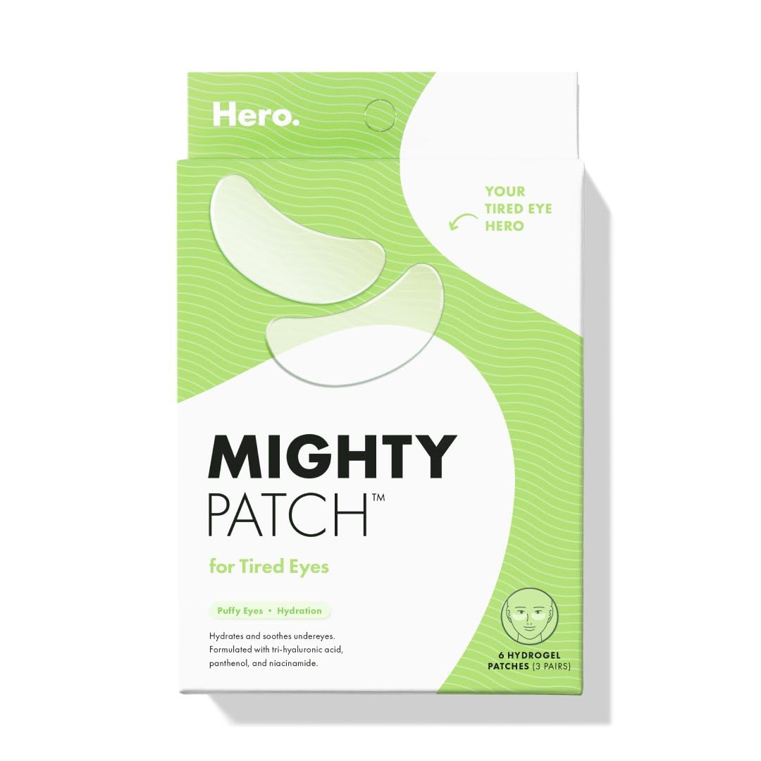 HERO COSMETICS Mighty Patch? for Tired Eyes Patches  Soothing Hydrogel Patches  Awakens and Visibly Depuffs Undereyes with Mu