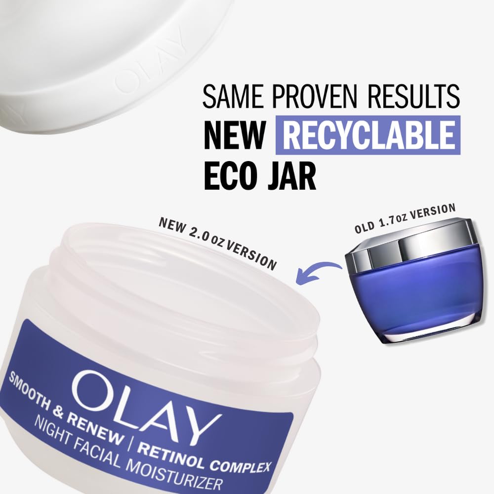 Olay Smooth & Renew Retinol Face Moisturizer, 2 Oz Fragrance Free Night Cream For Fine Lines And Wrinkles With Retinoid Complex,