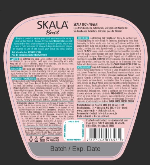SKALA Brasil Divine Curls 2 in 1 Treatment Cream - Moisturizing Hair Cream for Curly and Wavy Hair - Can Be Used as Conditioner