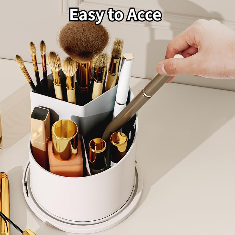 Siehpa3 Makeup Brush Holder Organizer With 360 Rotating Lid Dustproof Makeup Brushes Organizer For Vanity Desktop Bathroom Count