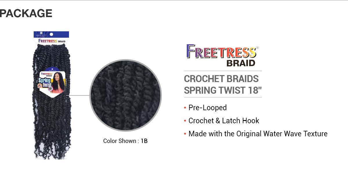 Multi Pack Deals! Freetress Crochet Braids Spring Twist 18'' (5-Pack, 1B)
