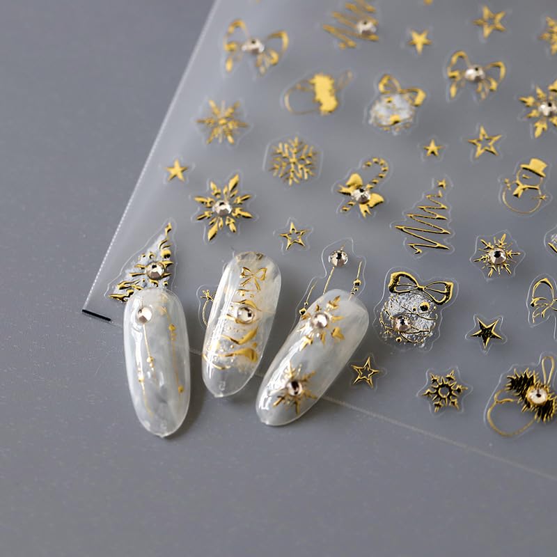 FBABFBUO Christmas Nail Art Stickers - Luxury Gold Snowflake & Xmas Tree 5D Decals for Manicure Decor - Model sa782