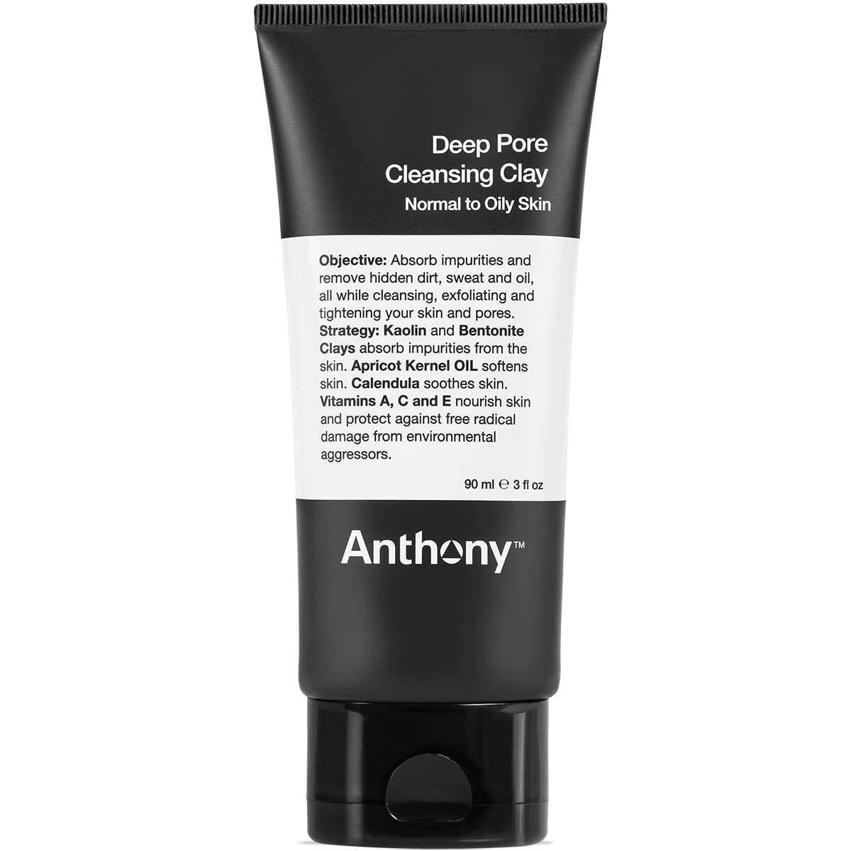 Anthony Deep Pore Cleansing Clay, 3 Fl Oz, Contains Kaolin and Bentonite Clays, Apricot Oil, Calendula, Vitamins A, C, and E, Re