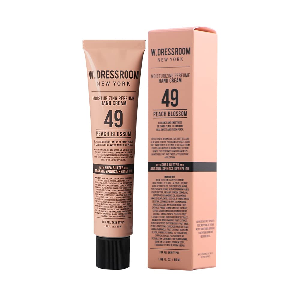 W.Dressroom No.49 Peach Blossom Moisturizing Hand Cream For Dry Hands, Non-Greasy Korean Hand Lotion & Hand Care For Women With