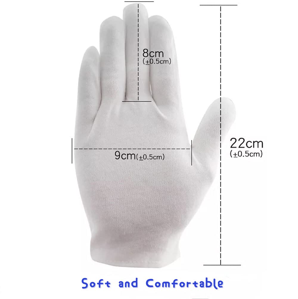 48 Pcs (24Pairs) White Cotton Gloves For Dry Hand Moisturizing Cosmetic Eczema Hand Spa And Coin Jewelry Inspection Soft, Breath