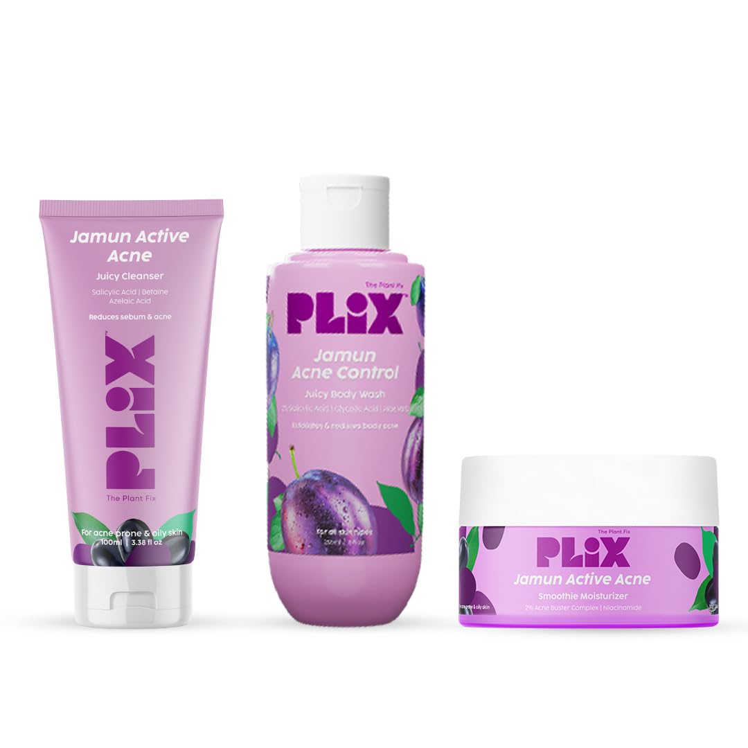 Plix - The Plant Fix Jamun Skincare Combo | Cleanser, Body Wash And Active Acne Serum Combo For Active Acne, Body Acne & Oil Con