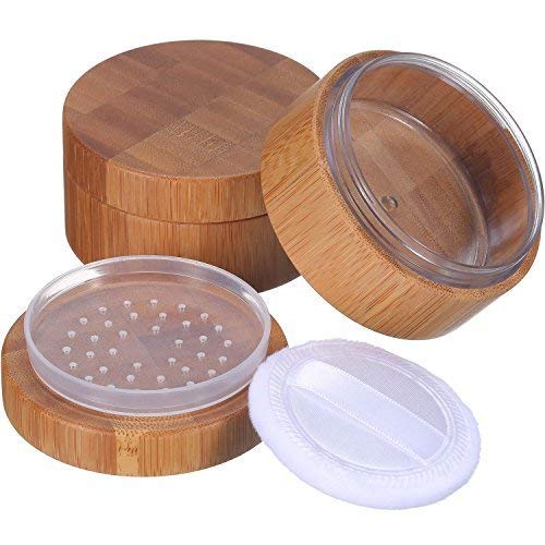 Frienda 2 Pack 30 ml Bamboo Loose Powder Puff and Container Empty Dusting Powder Jar for Body Face Refillable Makeup Travel Box 