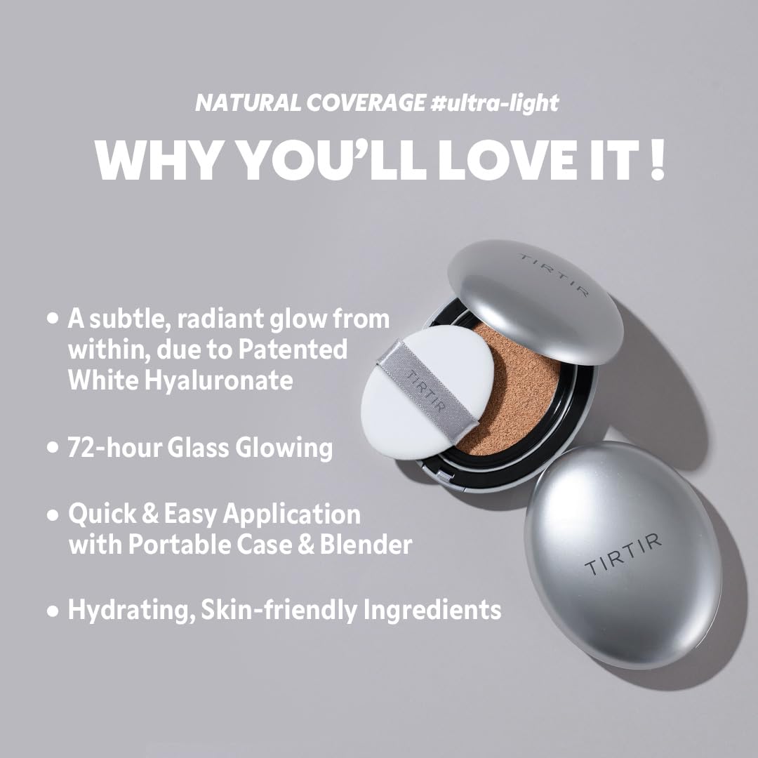 [*Mini Size*] Tirtir Aura Glow Silver Cushion | Korean Cushion Foundation, (#31N French Beige, 0.15 Fl Oz)