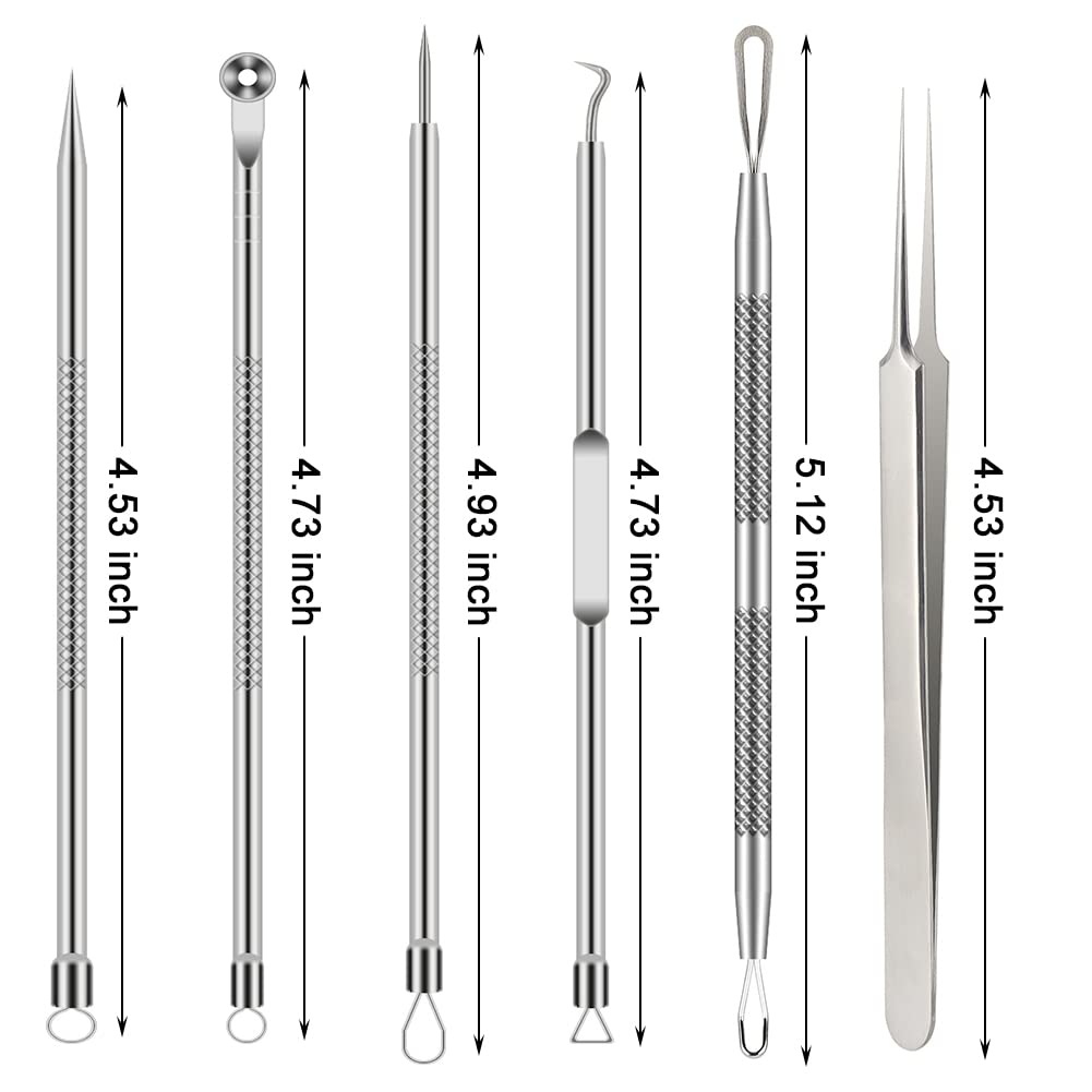 BLAAROOM Pimple Popper Tool Kit - 6 Pcs Stainless Steel Blackhead Remover Set - Silver Acne Treatment for Face and Nose