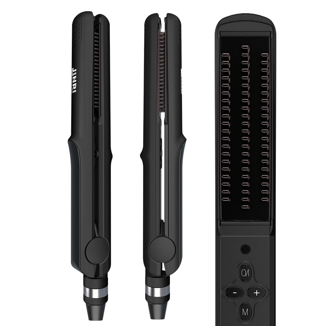 JINRI Volumizing Hair Iron, Ceramic Flat Iron for Frizz, Shinier & Smoother, Adjustable Temp, 360  Tail Rotation, Hair Styling T