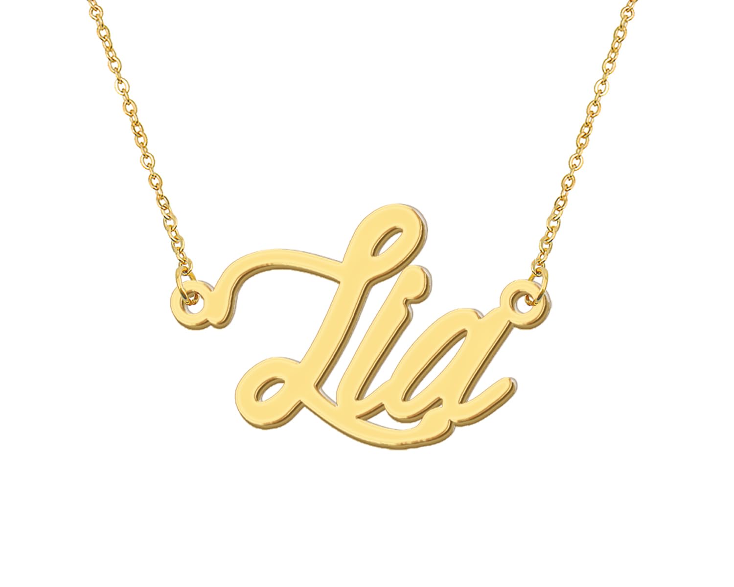 Aoloshow 18k Gold Plated Lia Name Necklace Womens Nameplate Necklaces Stainless Steel Jewelry for Valentine Day