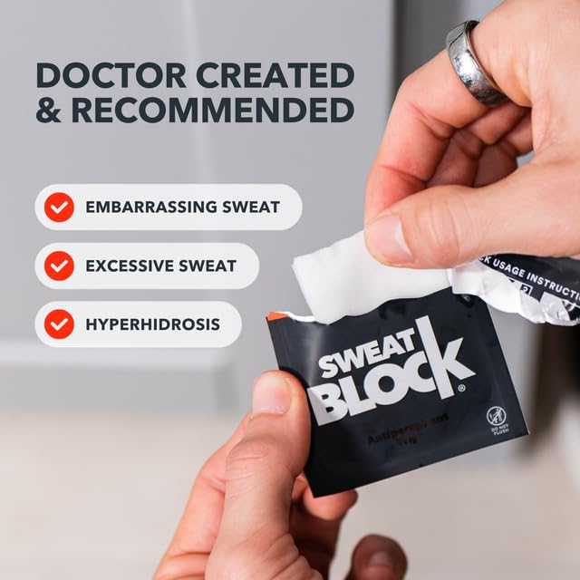 SweatBlock Antiperspirant Wipes - Maximum Clinical Strength - Treat Hyperhidrosis & Excessive Sweating for Men, Women, & Teens -