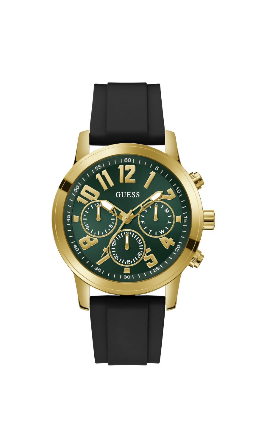 Guess MenS Silicone Analog Green Dial Black Band WatchGw0708G2