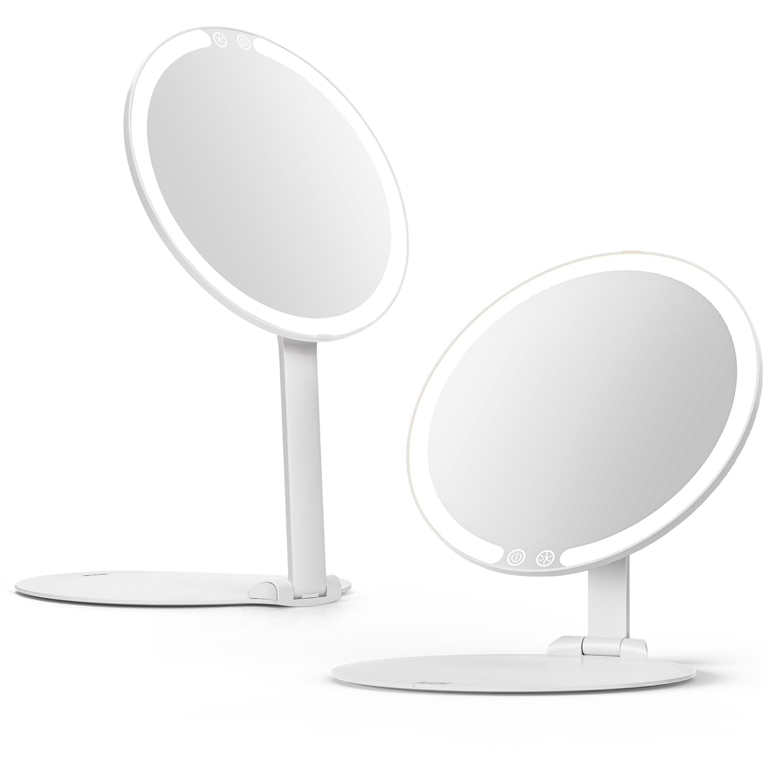 Auxmir Rechargeable Travel Makeup Mirror With 3 Dimmable Color Lights, Touch Screen, 1500Mah, Adjustable Height And Angle, Compa