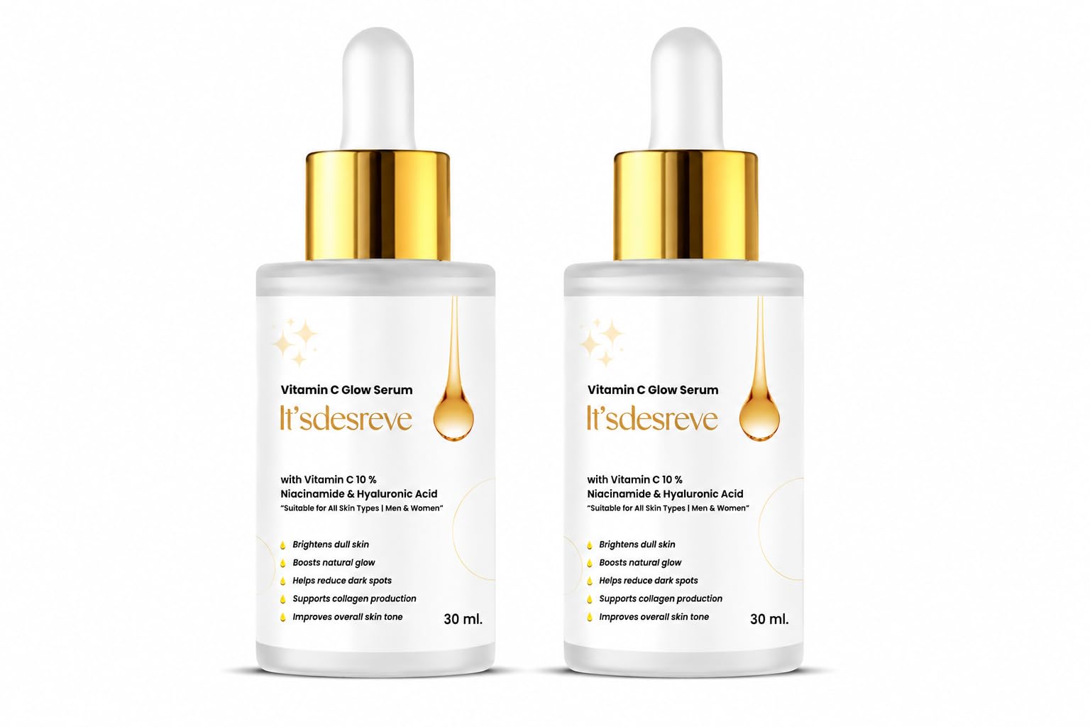ItSdesreve Vitamin C Face Serum With Niacinamide & Hyaluronic Acid For Glowing Skin, Dark Spots & Pigmentation | Hydrating & Bri
