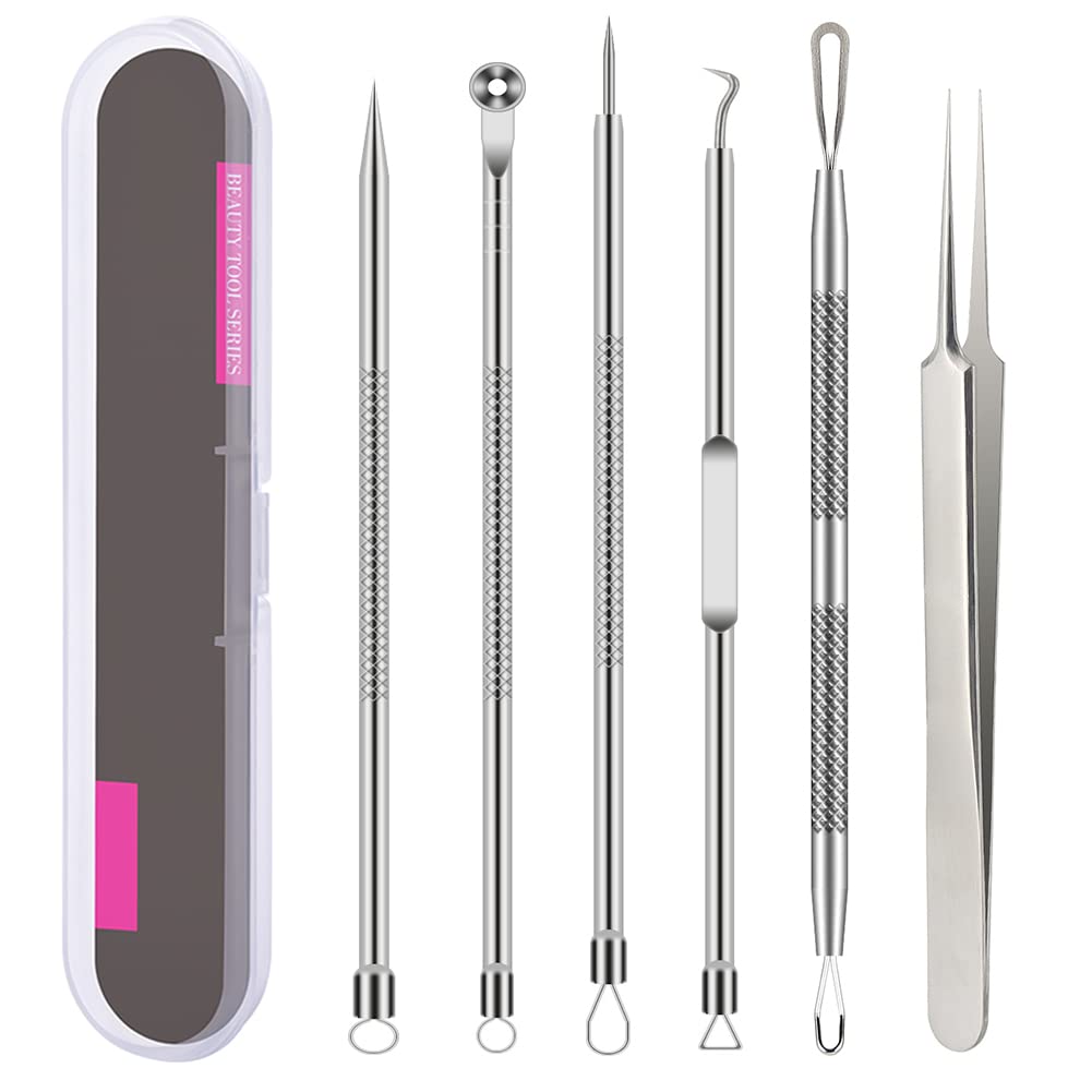 Pimple Popper Tool Kit, 6 Pcs Blackhead Remover Acne Needle Tools Set Removing Treatment Comedone Whitehead Popping Zit for Nose