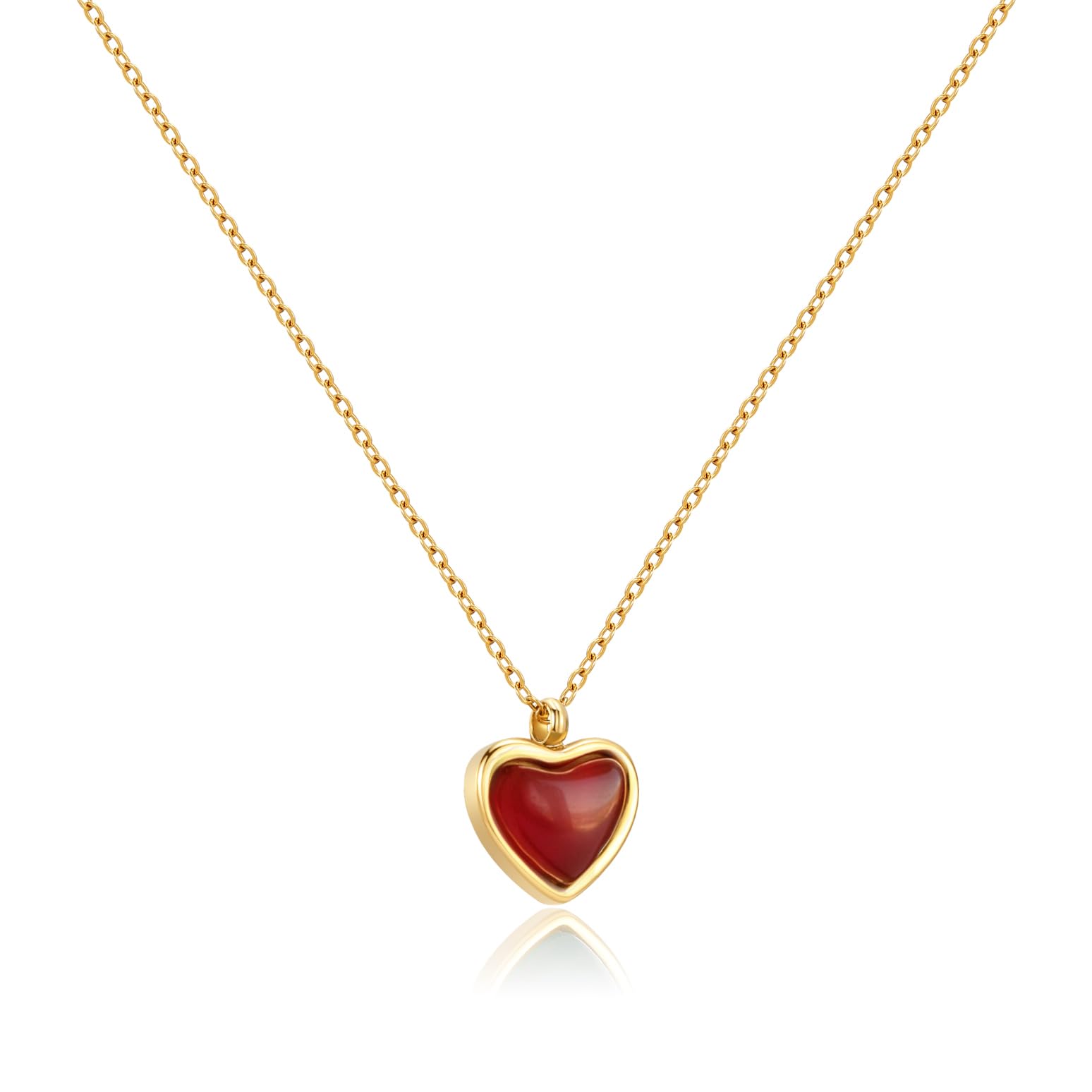 Joxevyia Carnelian Crystal Necklace Red Heart Raw Stone Healing Crystals Dainty Heart Gemstone Pendant Necklace Mother's Day Bir