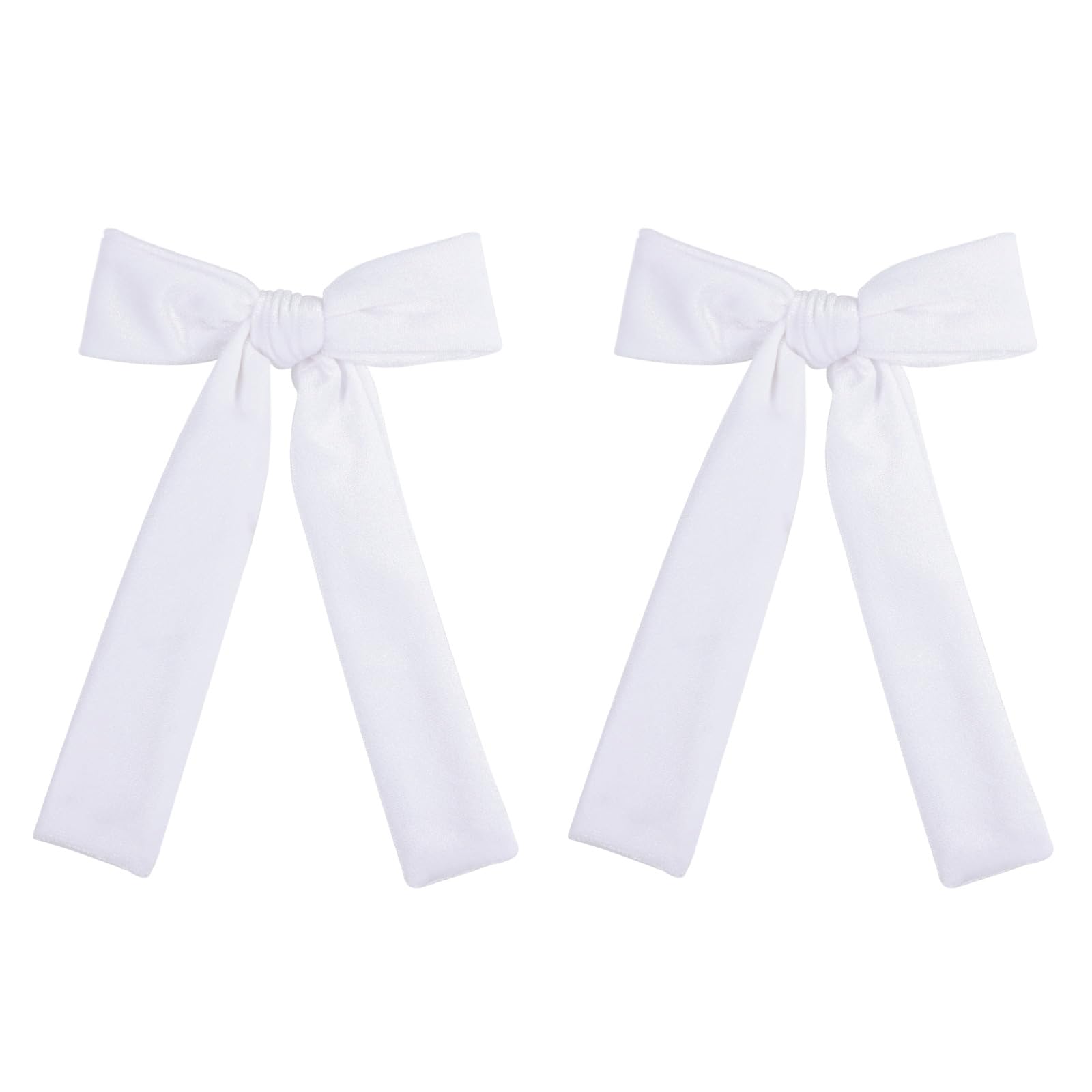 White Velvet Ribbon Hair Bow Clips 5'' Soft Luxury Velvet Hair Bow Set for Toddler Teen Girls Long Ponytail Knot Bows Alligator 