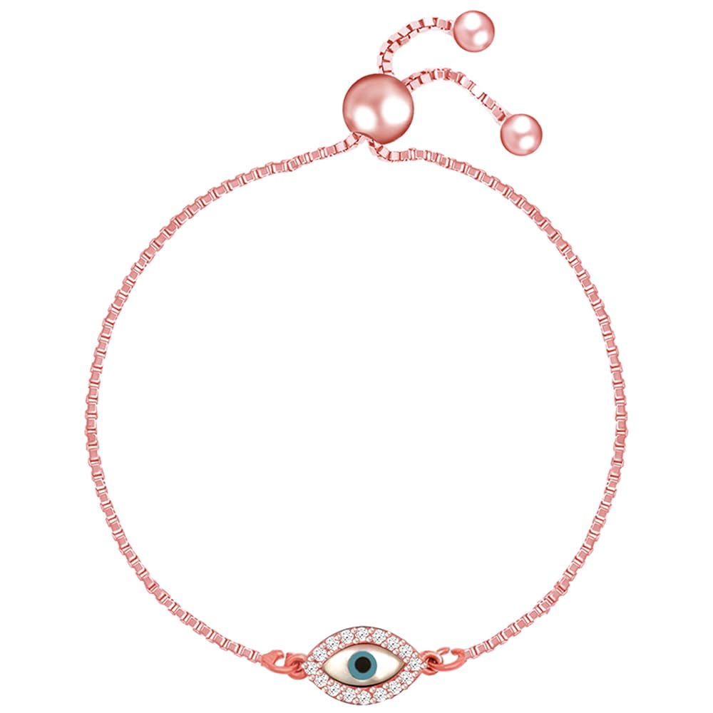 Giva 925 Silver Rose Gold Evil Eye Bracelet, Adjustable | Gifts For Girlfriend, Gifts For Women & Girls| With Certificate Of Aut
