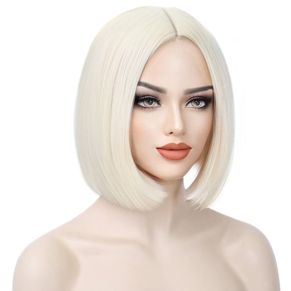 WTHCOS Platinum Blonde Bob Wigs for Women Short Straight Blonde Hair Wig Light Blonde Bob Wigs Side Part Cosplay Wig Heat Resist