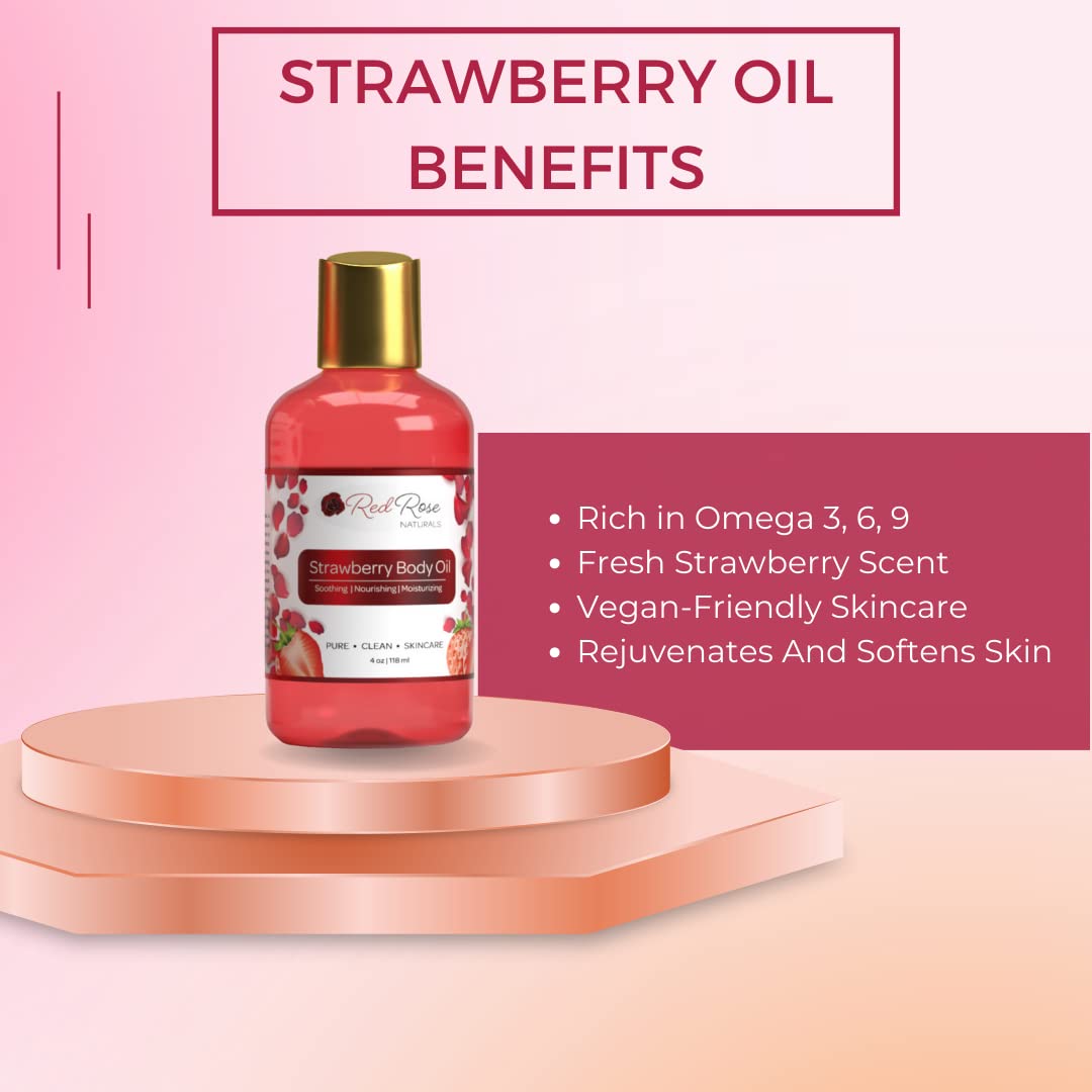 Red Rose Naturals Strawberry Body Oil, Natural Body Oil For Women, Shower And Bath Perfume, Hydrating & Deep Moisturizing, Reduc