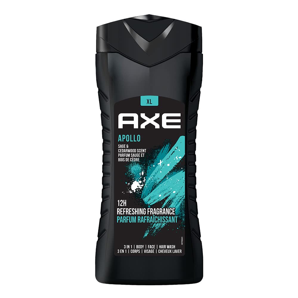 Axe Apollo 3 In 1 Body, Face & Hair Wash For Men, Long-Lasting Refreshing Sage & Cedarwood Fragrance For Upto 12Hrs, Natural Ori