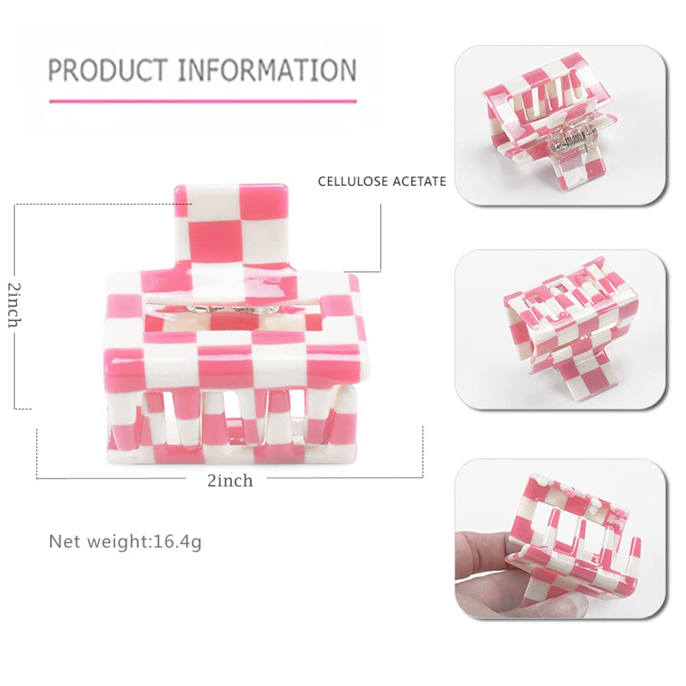 4 Pack Ahoney Checkered Y2K Claw Clips for Thin Hair - Cute 2 '' Aesthetic Barrettes, 90s Hair Accessories for Women and Y2K Top