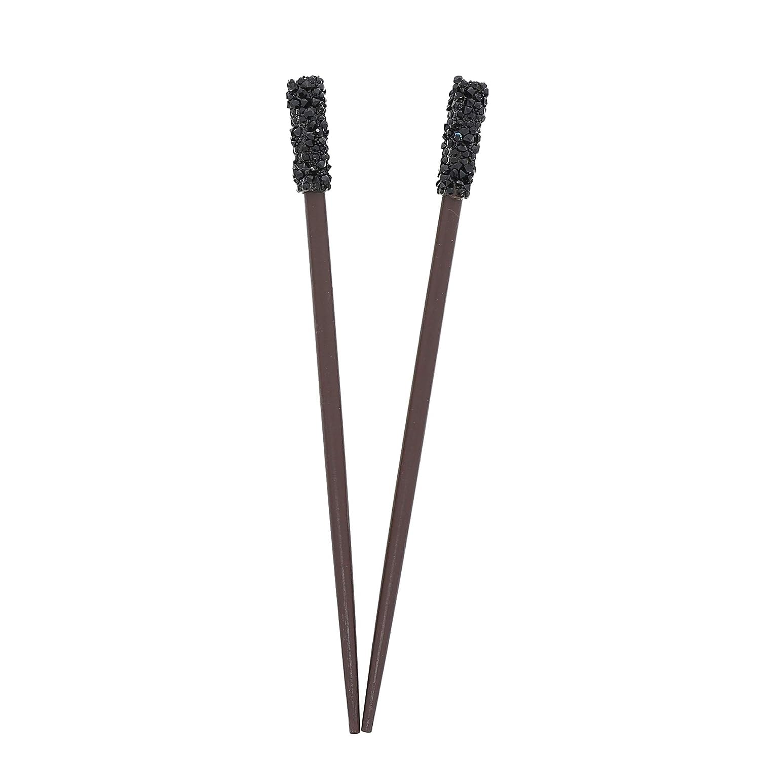 Set Of 2 Hair Sticks Chopsticks With Colored Studded Tops - Brown