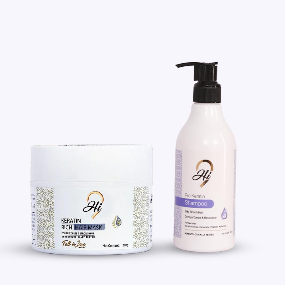 Hi9 Keratin Rich Repair Set | 200 Gm Mask + 300 Ml Keratin Shampoo | Keratin Hair Mask & Shampoo Special For Frizzy & Damage Hai