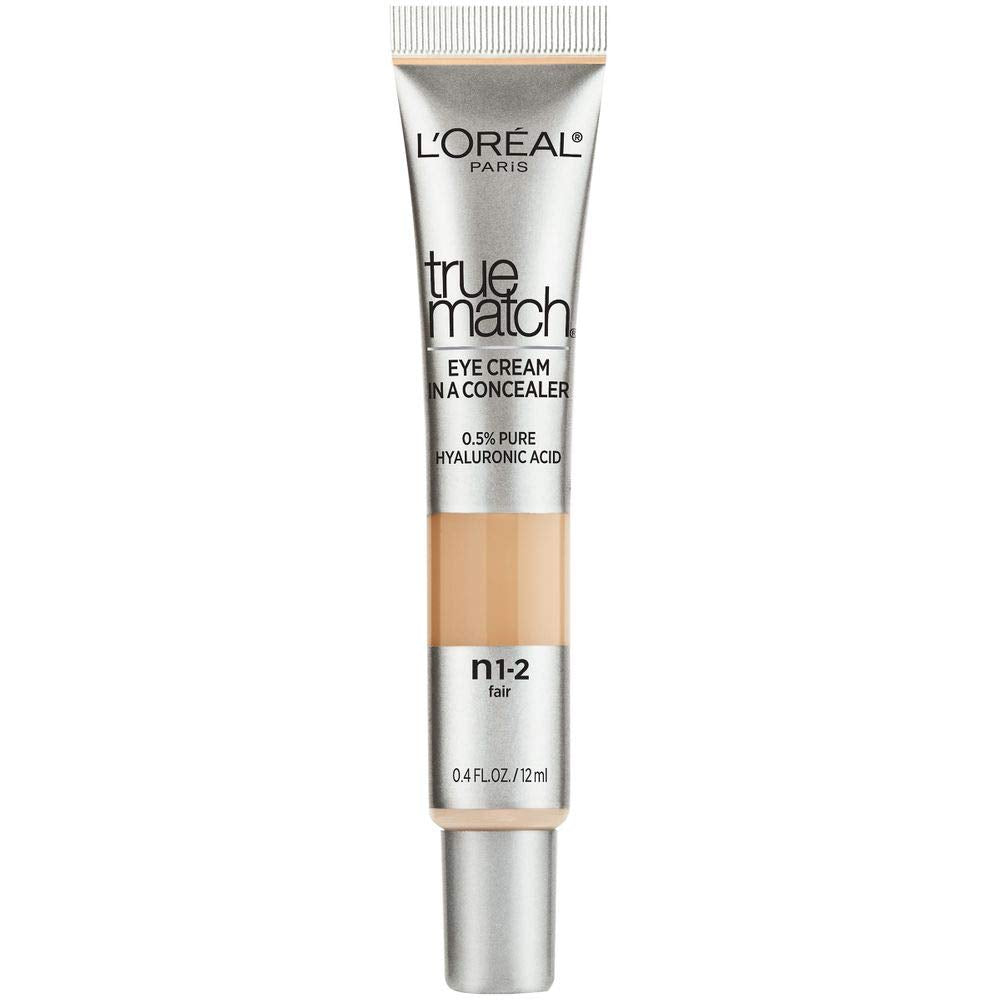 LOral Paris True Match Eye Cream in a Concealer, 0.5% hyaluronic acid, Fair N12, 0.4 fl. oz.