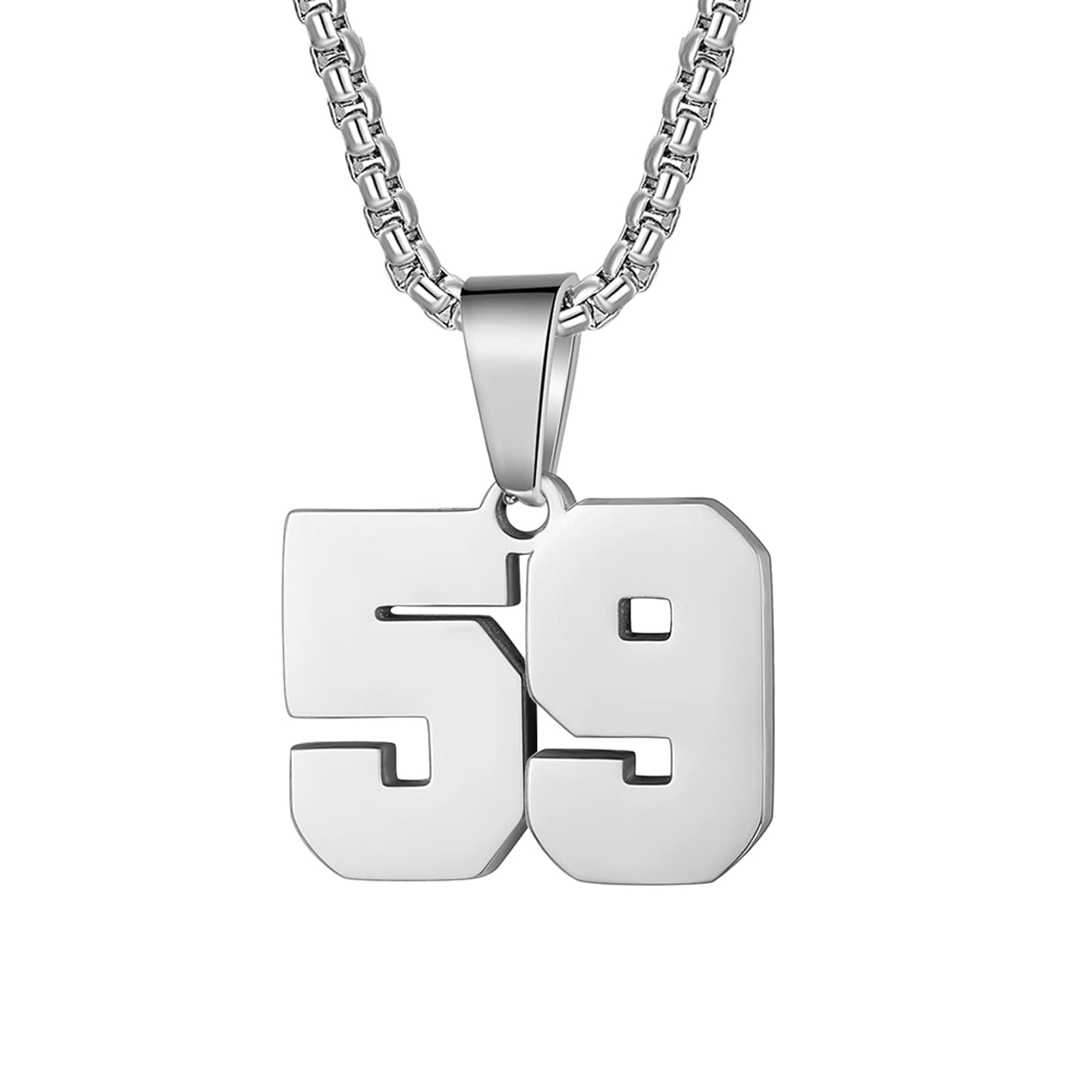 Number Necklaces Personalized Necklaces Silver Initial Number Pendant Stainless Steel Chain Movement Necklaces for Men Women (59
