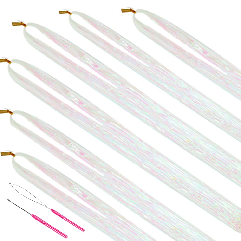Hair Tinsel Kit With Tools 47Inch 1200 Strands Fairy Hair Tinsel 6Pcs Highlights glitter Hair Extensions Sparkling Shiny Hair Ex