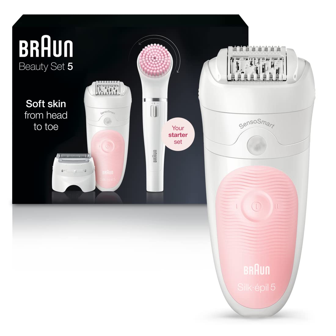 Braun Se5-895 Epilator, Hair Removal Device, Epilator For Women, Includes Shaver And Facial Cleansing Exfoliator Brush Attachmen