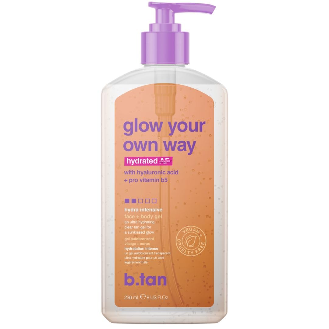 b.tan Face & Body Clear Self Tan Gel | Glow Your Own Way Hydrated - Ultra Hydrating, Transfer-Resistant, Gradual Sunless Tanning