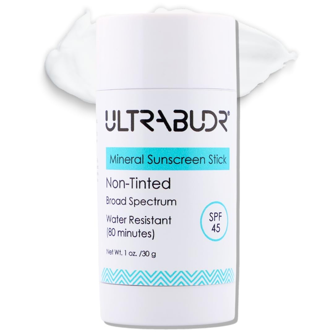 ULTRABUDR Non Tinted Mineral Sunscreen Stick SPF 45, Broad Spectrum, 1 oz