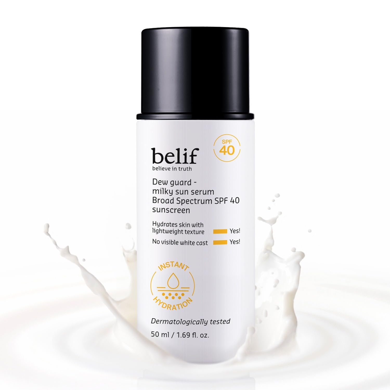 belif Milky Niacinamide Sunscreen SPF 40 - Lightweight & Invisible Sun Serum for Face with 7 Types of Hyaluronic Acid | No White