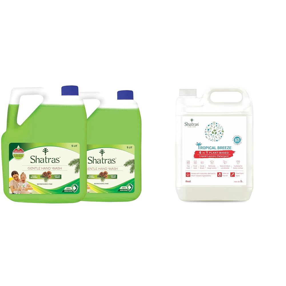 Shatras Handwash Liquid Refill Can  Refresh Pine | Antibacterial 100% GermProtect | Ph Balanced, | Shatras Liquid Detergent 5 