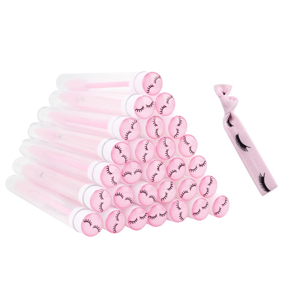 20 Pcs Pink wands + 1 pink hair tie Disposable Mascara Brushes Diamond Eyelash Spoolies Makeup Brush Mascara Wand in Sanitary Tu