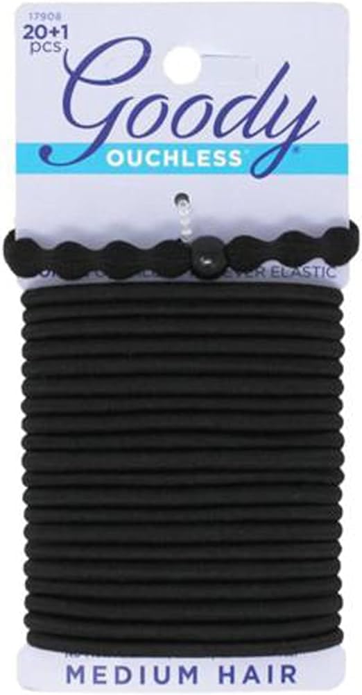 Goody Ouchless No-Metal Elastics Hair Ties for Medium Hair, 20+1 Pcs - Pain-Free Hair Accessories for Women Perfect for Long Las