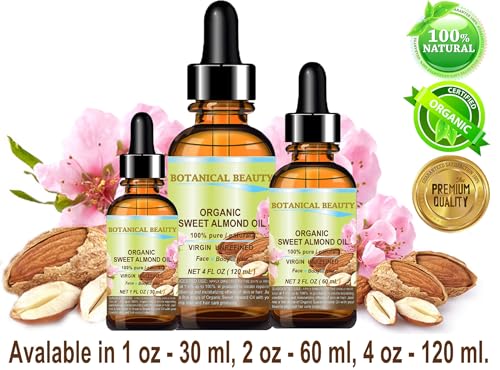 Botanical Beauty SWEET ALMOND OIL 100% Pure Natural Virgin Unrefined Undiluted Cold Pressed Carrier Oil for Face, Skin, Body, Ha