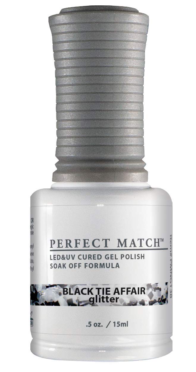 LeChat - Perfect Match Gel Polish - Black Tie Affair - Silver Hexes and Black Glitter on Clear Polish - (0.5 Ounce) - Easy Appli