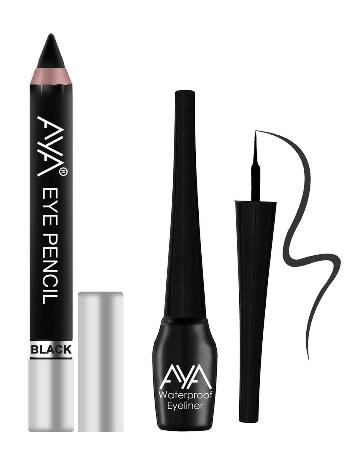 Aya Waterproof Eyeliner 5 Ml & Eye Pencil Kajal 2.8G, Bold Eye Looks, Long-Lasting, Liner & Kajal Combo Pack, Essential Eye Kit,