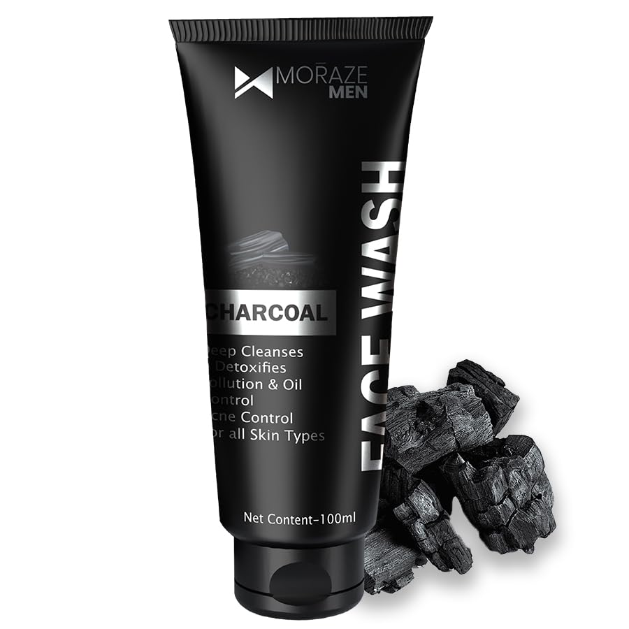 Moraze Charcoal Face Wash For Men, 100Ml | Deep Cleansing & Oil Control | Removes Dirt, Blackheads & Acne | With Activated Charc