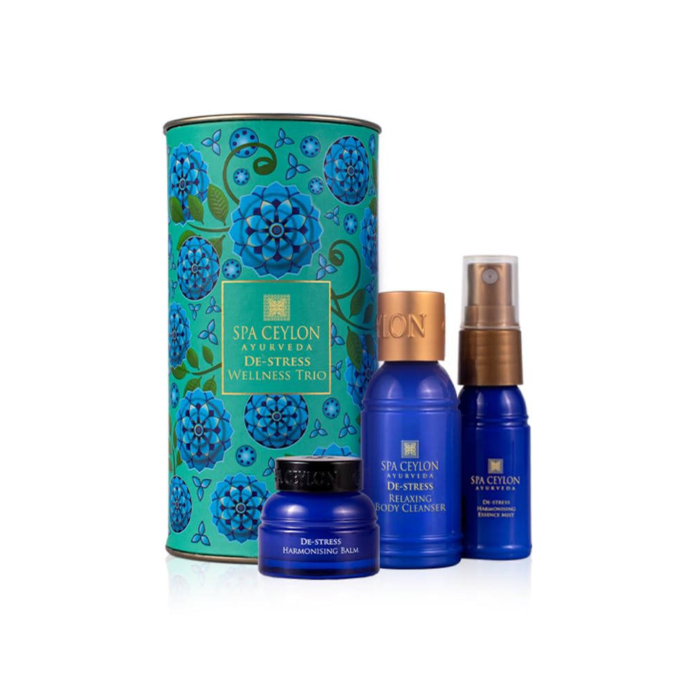SPA CEYLON De-Stress Wellness Trio Set | Holistic Spa Essentials for Calming Skin Care | Spa Gift Baskets | Natural Ingredients 