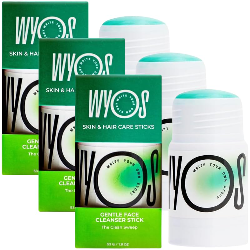 WYOS Face Cleanser Stick 3 Pack, Travel Friendly Leak Free, Vegan, Cruelty Free, Sulfate Free, Paraben Free, Sensitive Skin Make