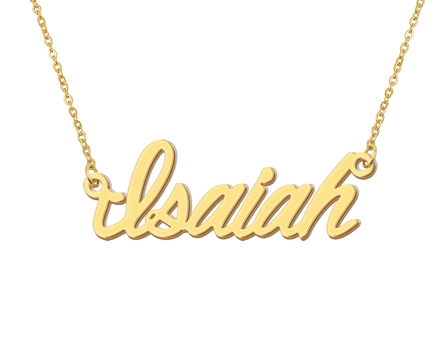 Aoloshow 18k Gold Plated Isaiah Initial Name Necklace Womens Mens Nameplate Stainless Steel Jewelry for Father Day
