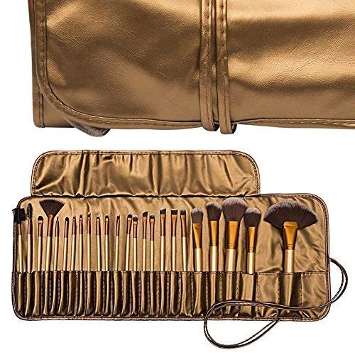 Khelni 24Pcs Golden Professional Makeup Brushes Essential Cosmetics With Leather Case