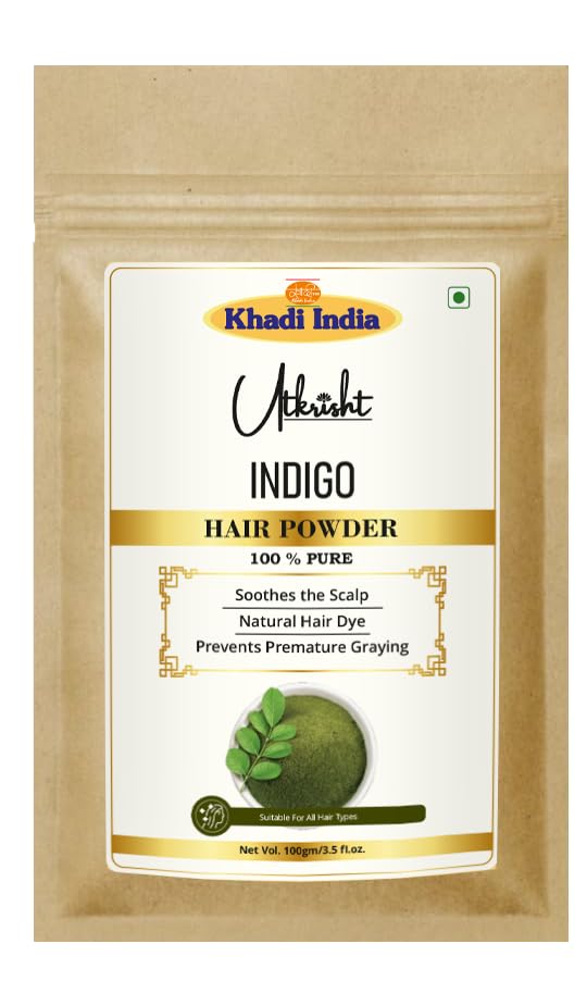 Utkrisht Khadi Indigo Hair Powder Pack 100G | Natural & Ayurvedic | For Deep Black & Brwon Shade | For Healthy & Silky Hair | So