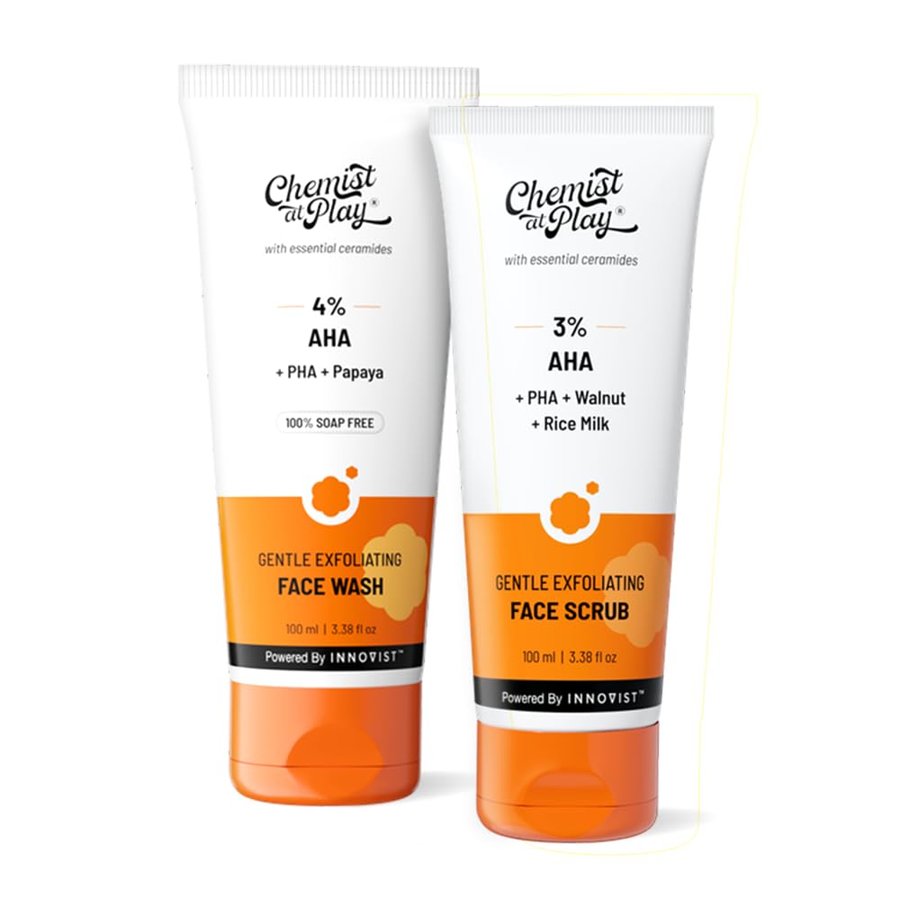 Chemist At Play Glow Getter Combo | Gentle Exfoliating Face Wash 100Ml | Gentle Exfoliating Face Scrub 100Ml | Powered With Aha 